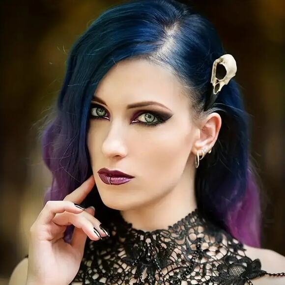 Gothic Raven Skull Hair Clip – Bird Skull Barrette for Alternative, Witchy - Picture 2 of 5